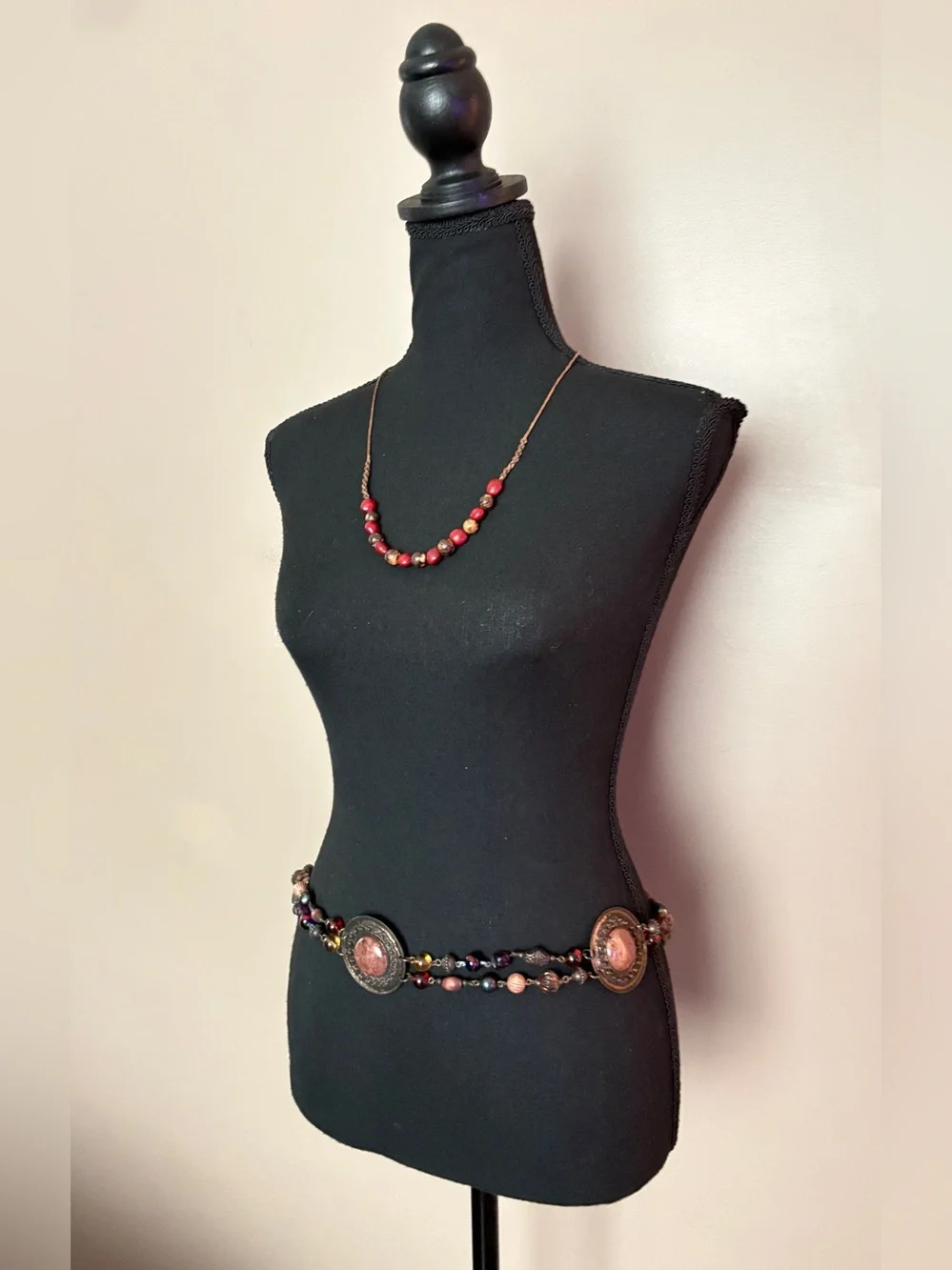 Vintage 90s The Limited medallion adjustable beaded chain belt  bronze boho EUC